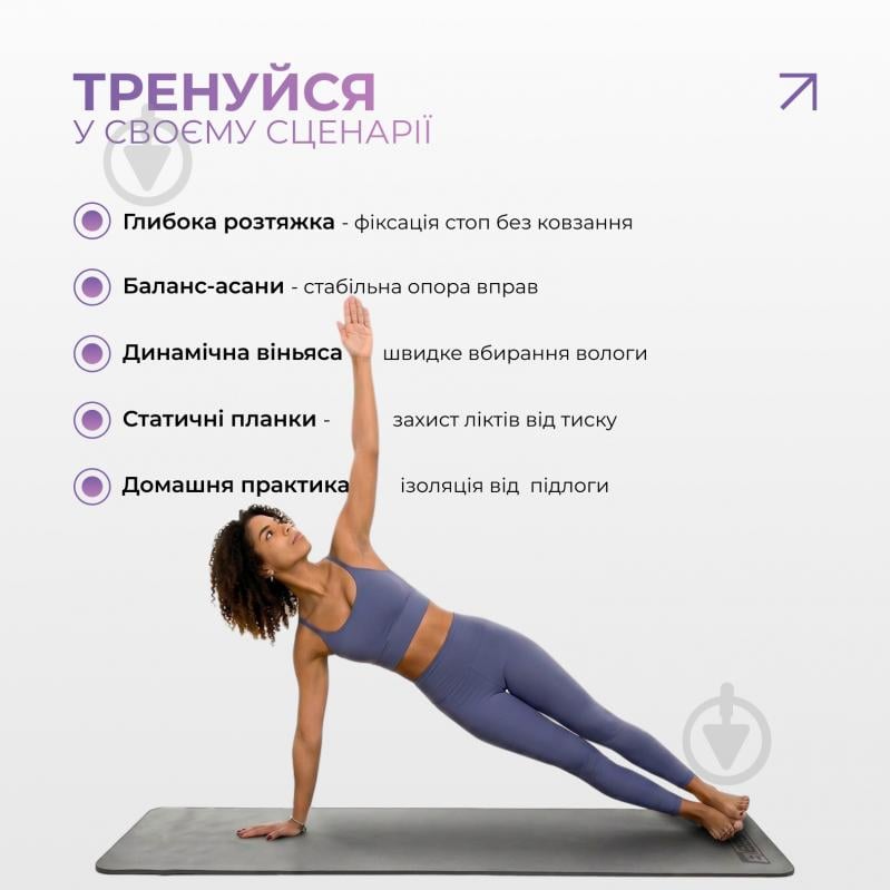Коврик для йоги EasyFit TPE+TC двухслойный 6 мм Серый/Черный серо-черный - фото 5