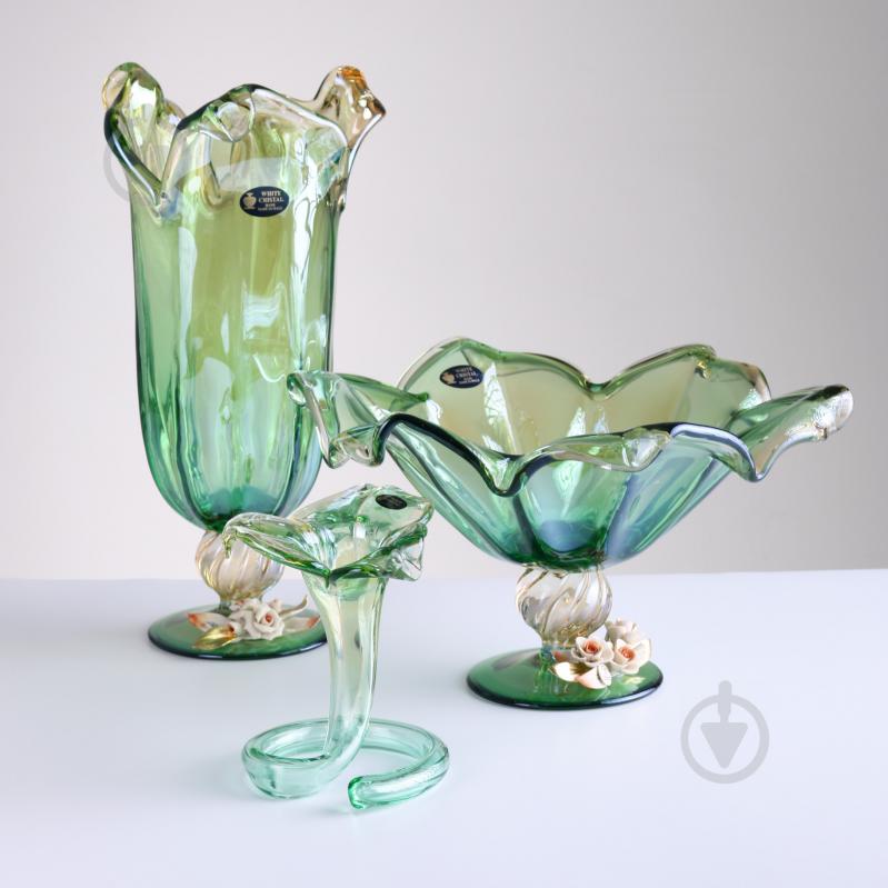 Свічник FLOWER 3P GREEN/HONEY White cristal - фото 3