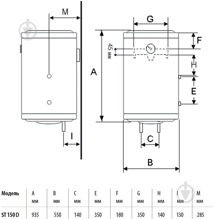 Бойлер Bandini ST 150L комбінований 150 л. лівий 2 кВт 935 x 550 мм. - фото 2