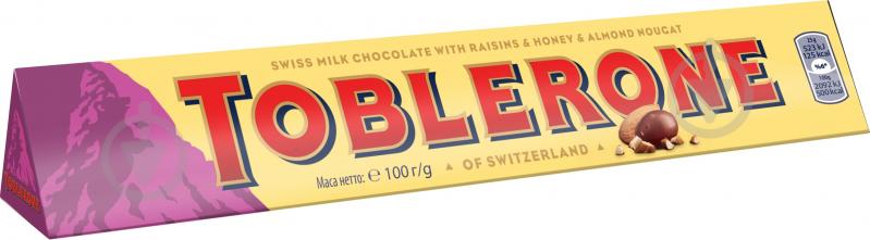 Шоколад TOBLERONE молочний з родзинками і нугою 100 г - фото 1