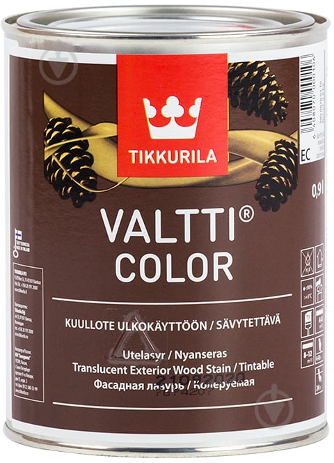 Лазурь TIKKURILA Valtti Color EC мат бесцветный 0,9 л - фото 1