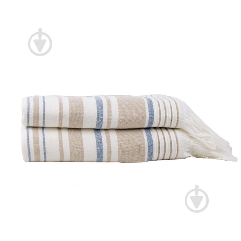 Пештемаль AISHA 70x140 см бежево-синій BILTEX - фото 1 Пештемаль AISHA 70x140 см бежево-синій BILTEX - фото 1