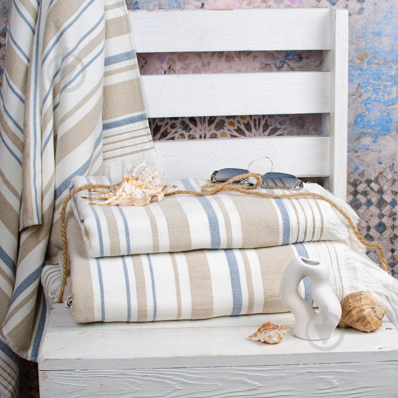 Пештемаль AISHA 100x150 см бежево-синий BILTEX - фото 2 Пештемаль AISHA 100x150 см бежево-синий BILTEX - фото 2