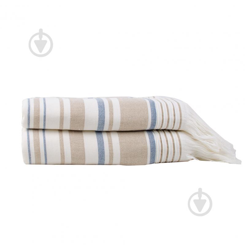 Пештемаль AISHA 100x150 см бежево-синий BILTEX - фото 1 Пештемаль AISHA 100x150 см бежево-синий BILTEX - фото 1