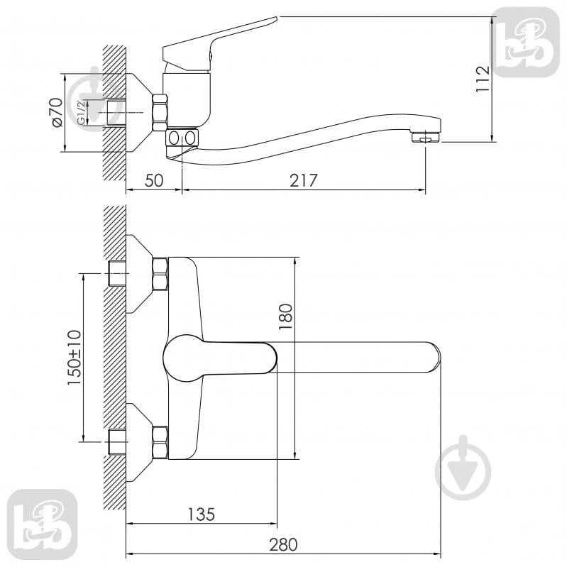 Смеситель для ванны Imprese RUBIN, хром, 35 мм - фото 2