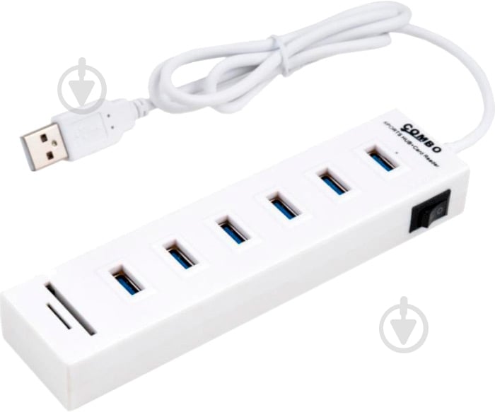 Концентратор Vinga 6xUSB2.0 + card-reader with switch - фото 1