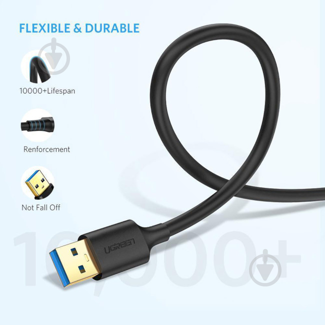 Кабель UGREEN US128 USB-A 3.0 Male to Male Cable 0,5 м черный (10369) - фото 3