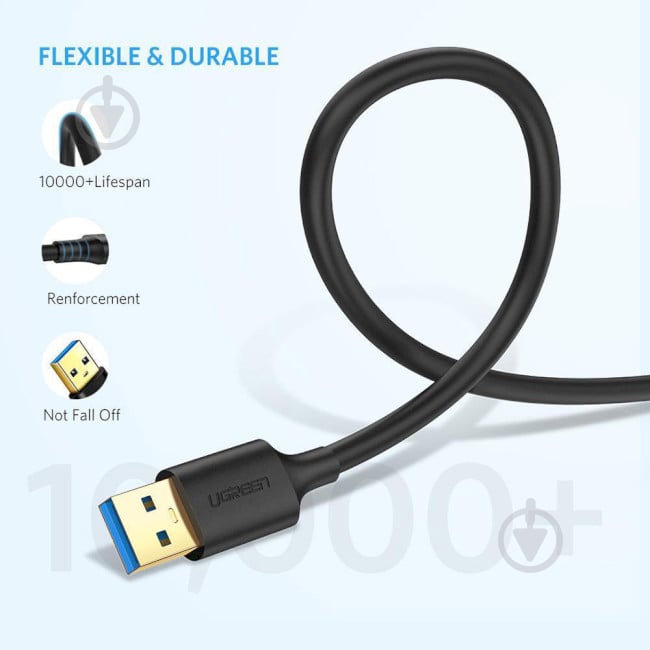 Кабель UGREEN US128 USB-A 3.0 Male to Male Cable 1 м черный (10370) - фото 3