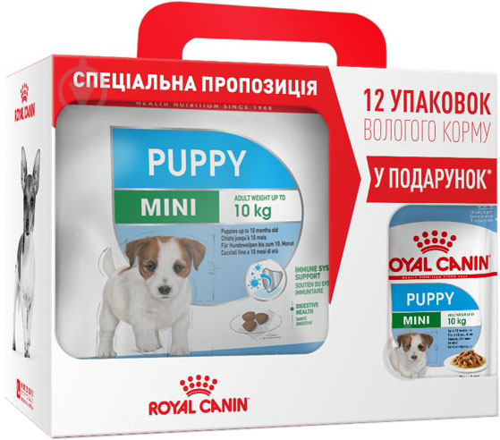 Корм сухой для щенков для малых пород Royal Canin MINI PUPPY (Мини Паппи), 4 кг + 12 паучей влажного корма MINI PUPPY 85 г 4 кг - фото 1