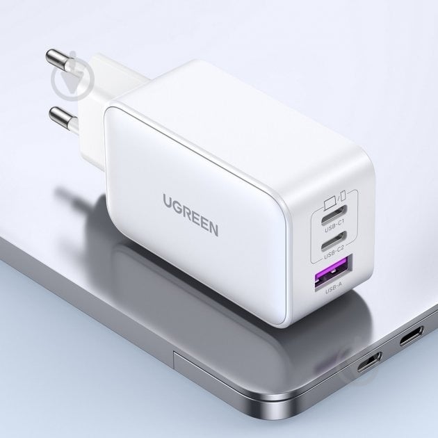 Зарядний пристрій UGREEN CD244 USB-A+2xUSB-C 65W GaN Tech Fast Charger (15334) - фото 8