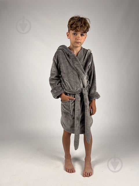 Халат для мальчиков Bibo с капюшоном р.134 серый - фото 1 Халат для мальчиков Bibo с капюшоном р.134 серый - фото 1