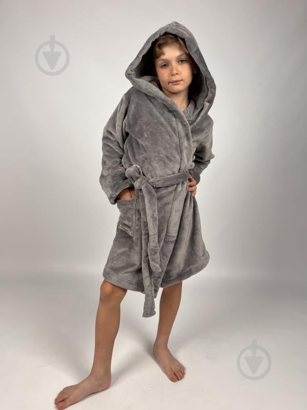 Халат для хлопчиків Bibo з капюшоном р.98 сірий - фото 2 Халат для хлопчиків Bibo з капюшоном р.98 сірий - фото 2
