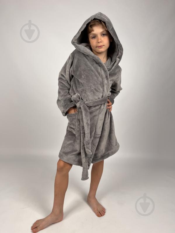 Халат для мальчиков Bibo с капюшоном р.140 серый - фото 3