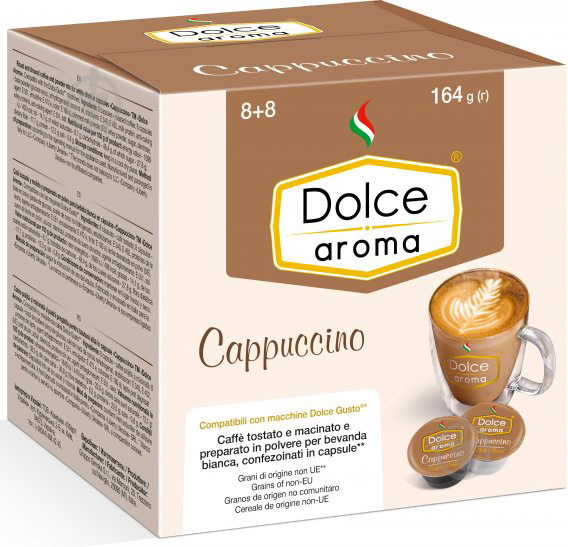 Кава в капсулах Dolce Aroma Сappuccino для системи Dolce Gusto 13.5 г х 8 шт + 7 г х 8 шт - фото 1