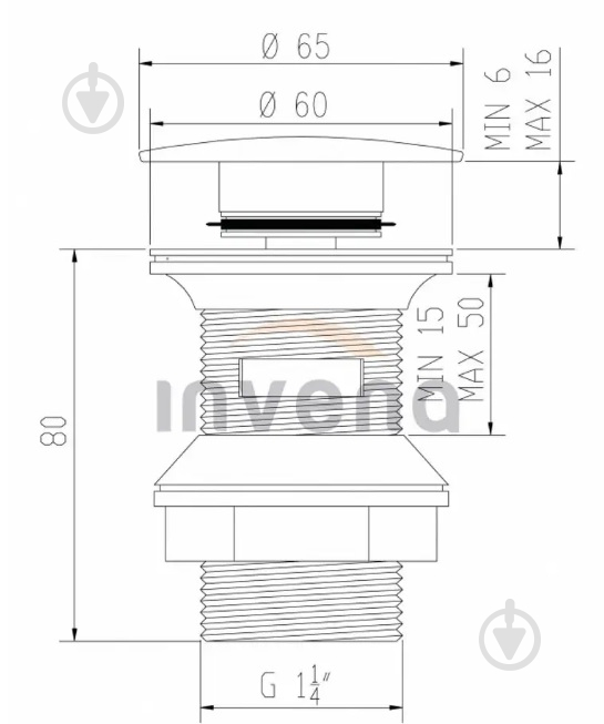 Донний клапан Invena (пластикова пробка) для умивальника з переливом ABC Click-clack SC-B1-029 - фото 2