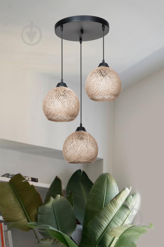 Подвес Luna Yumak Round 3x60 Вт /Е27 черный/кофе MDL.4289 - фото 3