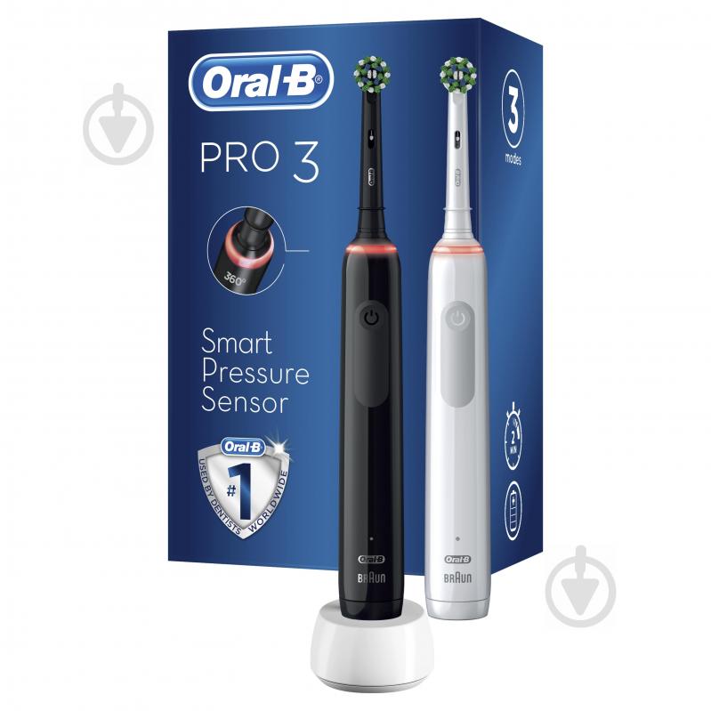 Електрична зубна щітка Oral-B Pro 3 3900 СrossAсtion чорна та біла - фото 1