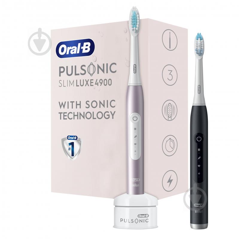 Электрическая зубная щетка Oral-B Pulsonic Slim Luxe 4900 черная и розовая - фото 1