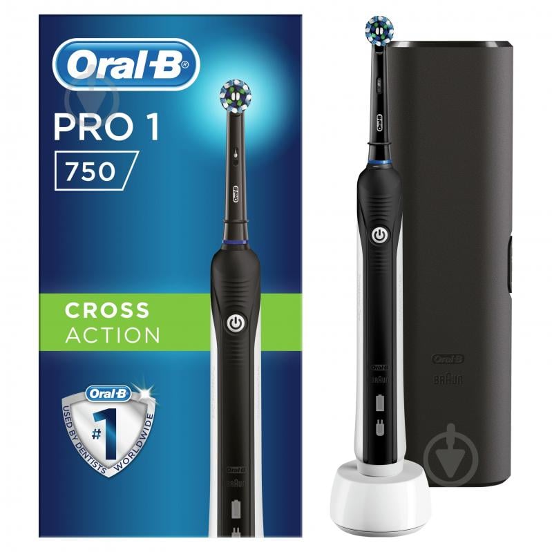 Электрическая зубная щетка Oral-B Pro 750 D16.513.1UX черная + дорожный чехол - фото 1