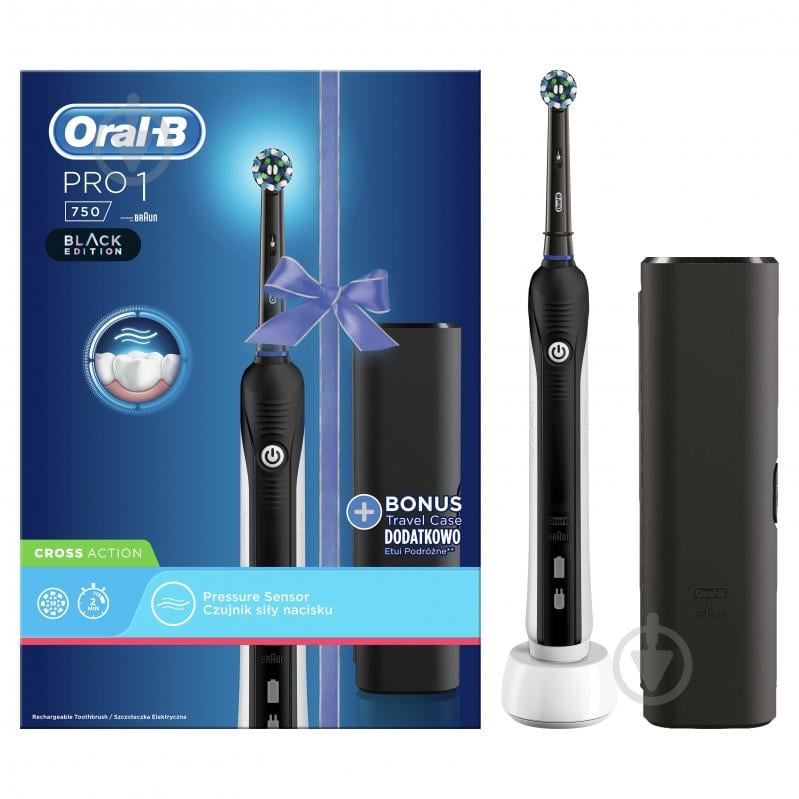 Электрическая зубная щетка Oral-B Pro 750 D16.513.1UX черная + дорожный чехол - фото 2