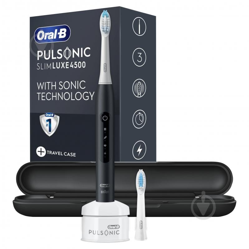 Электрическая зубная щетка Oral-B Pulsonic Slim Luxe 4500 черная + футляр - фото 1