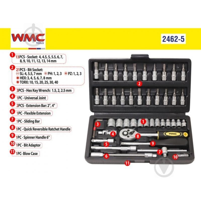 Набор ручного инструмента WMC TOOLS 46 шт. WT-2462-5 - фото 3