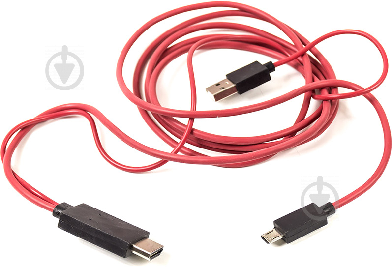 Кабель PowerPlant HDMI – microUSB + USB 2 м червоний - фото 1