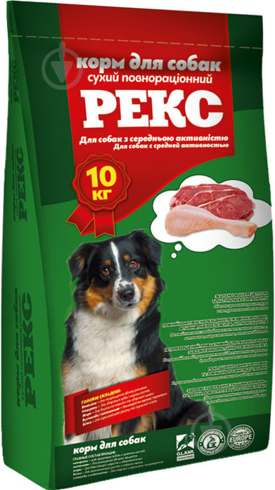 Корм для усіх порід РЕКС для собак середньої активності 10 кг 18317 (курка, злаки) 10 кг - фото 1