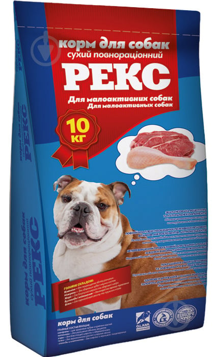 Корм для усіх порід РЕКС для малоактивних собак 10 кг 18318 (курка, злаки) 10 кг - фото 1