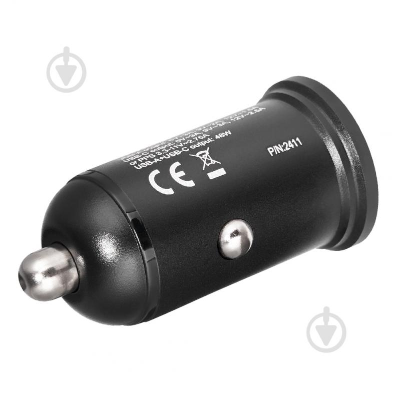 Зарядний пристрій — адаптер прикурювача-USB Brevia ePower DualCharge 48W CAB1xUSB-C+1xUSB-A, чорний 46348CAB - фото 2