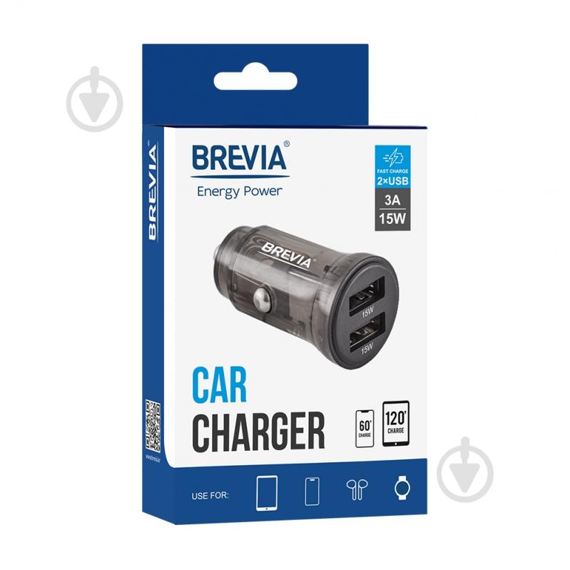 Зарядное устройство — адаптер прикуривателя-USB Brevia ePower DualDrive 15W 2xUSB-A, прозрачный черный 47015DUB - фото 2