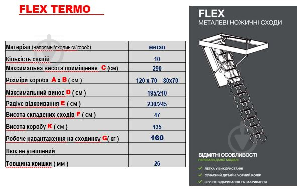 Лестница чердачная Oman Flex Termo H280 80x70 см - фото 2