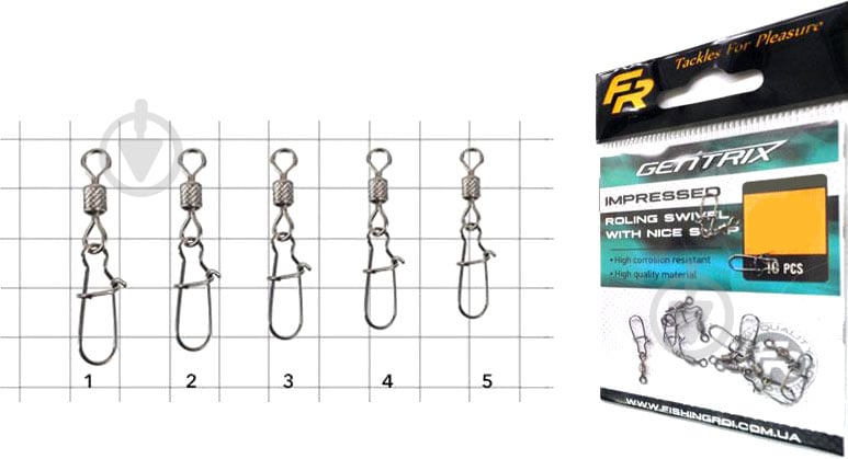 Вертлюг із застібкою Fishing ROI 28 кг 10 шт. IMPRESSED ROLLING SWIVEL WITH NICE SNAP №4 - фото 1