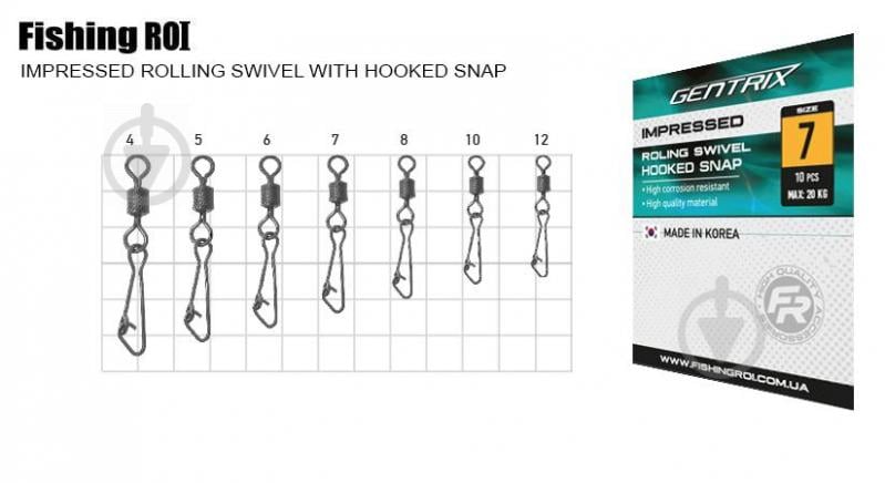 Вертлюг с застежкой Fishing ROI 28 кг 10 шт. IMPRESSED ROLLING SWIVEL WITH NICE SNAP №5 - фото 1