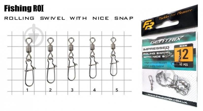 Застібка з вертлюгом Fishing ROI 20 кг 10 шт. IMPRESSED ROLLING SWIVEL WITH NICE SNAP №7 - фото 1