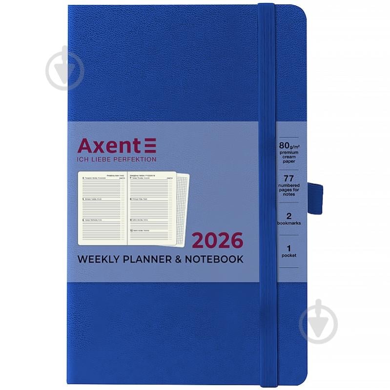 Щотижневик датований Axent Partner Strong A5 2026 8505-26-38-A класичний синій - фото 1 Щотижневик датований Axent Partner Strong A5 2026 8505-26-38-A класичний синій - фото 1