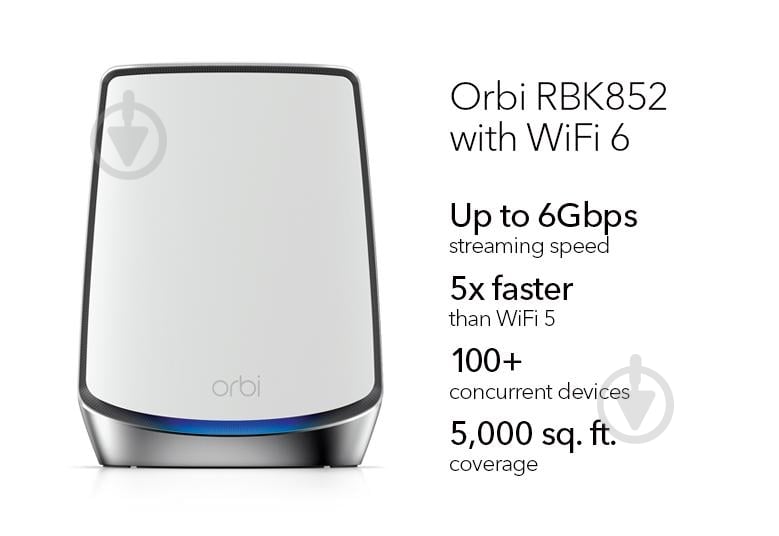 Система Wi-Fi Mesh NETGEAR Orbi RBK852 AX6000 2 модема белый (RBK852-100EUS) - фото 4 Система Wi-Fi Mesh NETGEAR Orbi RBK852 AX6000 2 модема белый (RBK852-100EUS) - фото 4