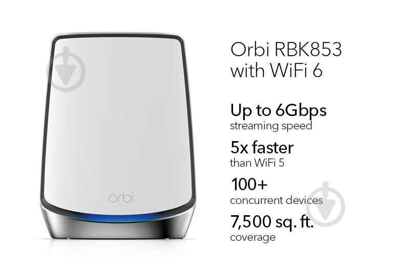 Система Wi-Fi Mesh NETGEAR Orbi RBK853 AX6000 3 модеми білий (RBK853-100EUS) - фото 4 Система Wi-Fi Mesh NETGEAR Orbi RBK853 AX6000 3 модеми білий (RBK853-100EUS) - фото 4