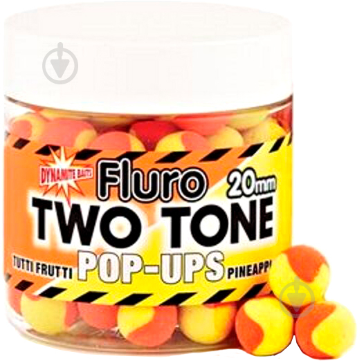 Бойлы Dynamite Baits Two Tone Tutti Frutti&Pineapple Cream Fluro Pop-Ups 100 г ананас DY596 - фото 1