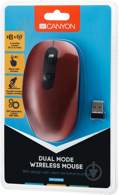 Мышь Canyon Bluetooth+Wireless CNS-CMSW09R Red USB - фото 5