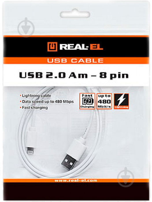 Real-el 1 м (USB 2.0 AM-8pin 1m, white (REA) кабель - фото 2