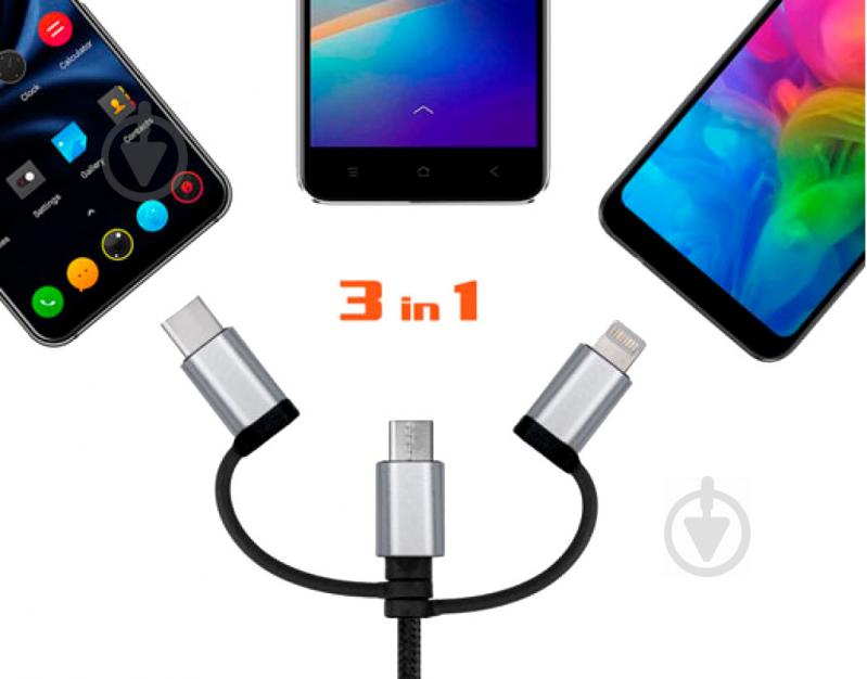 Кабель Real-el 1 м чорний (USB 2.0 Premium AM-3in1 1m, bl) - фото 3