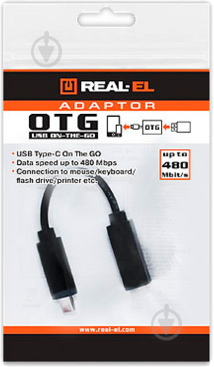 Real-el 1 м чорний (USB OTG Type C 0.1m, black (RE) кабель - фото 2