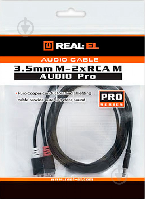 Кабель Real-el 3,5 мм – 2xRCA 1,8 м чорний (Audio Pro 3.5mm M - 2xRCA M 1.) - фото 3