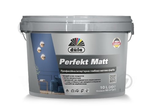 Фарба інтер'єрна полівінілацетатна латексна Dufa Perfekt Matt глибокий мат білий 10 л - фото 1 Фарба інтер'єрна полівінілацетатна латексна Dufa Perfekt Matt глибокий мат білий 10 л - фото 1