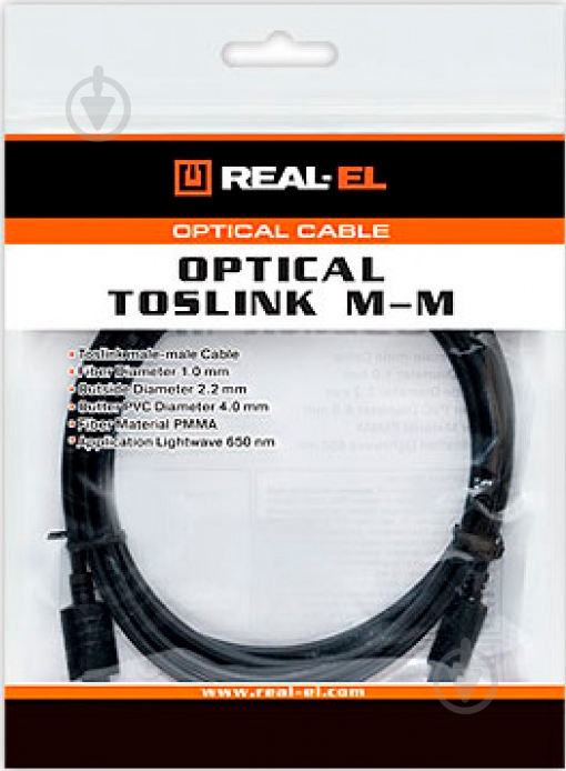 Кабель Real-el ODT – ODT 1 м чорний (Optical Toslink M-M 1m, black) - фото 3