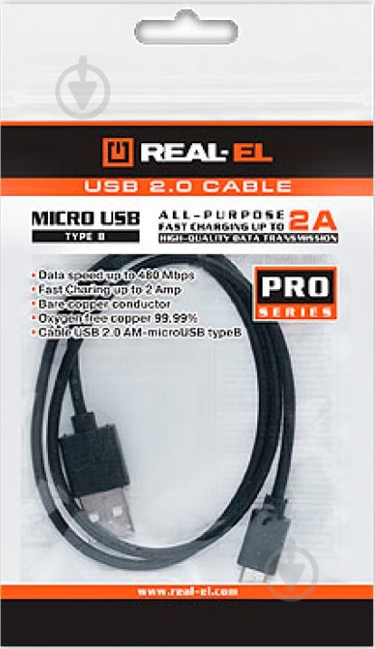 Кабель Real-el USB – microUSB 1 м черный (USB 2.0 Pro AM-micro type B 1m) - фото 3