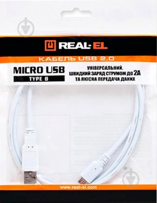 Кабель Real-el USB – microUSB 1 м белый (USB 2.0 Pro AM-micro type B 1m) - фото 2