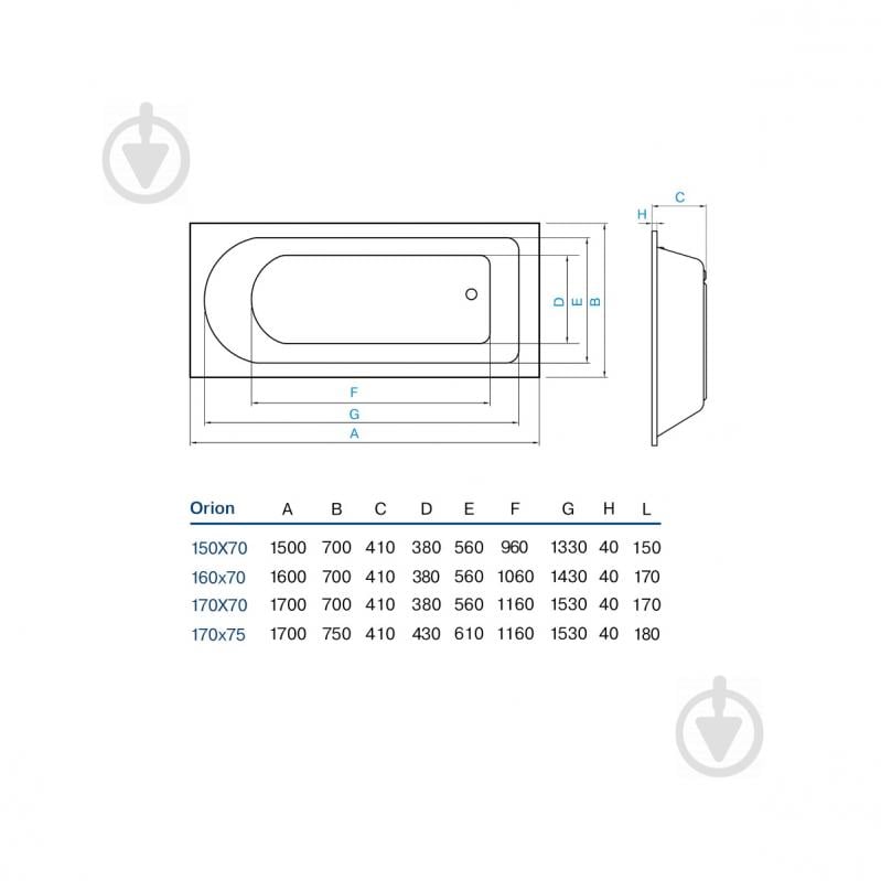 Ванна акриловая Koller Pool Orion 150х70 см - фото 4