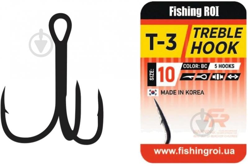 Крючок тройной Fishing ROI Treble Hook T-3 BC №2 5 шт. 33-06-002 - фото 1